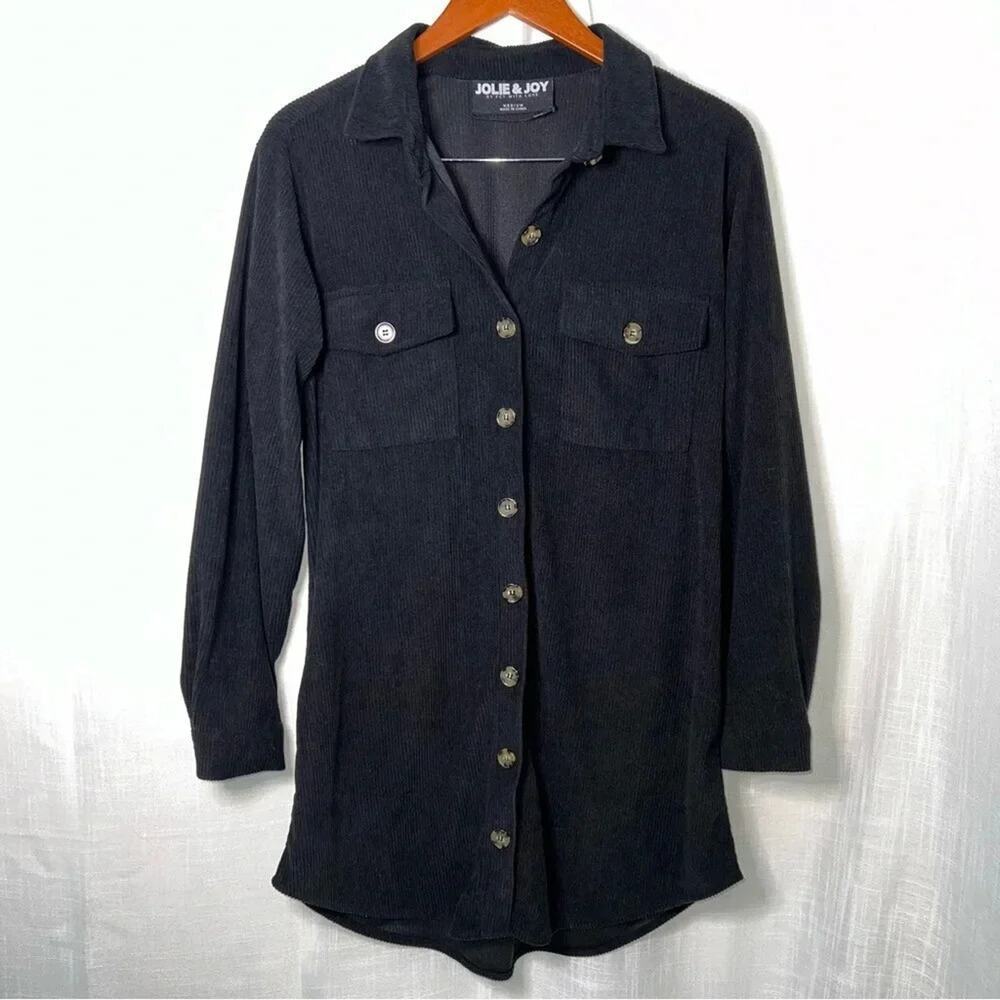 Jolie & Joy Navy Button Down Corduroy Shirt Dress Size M